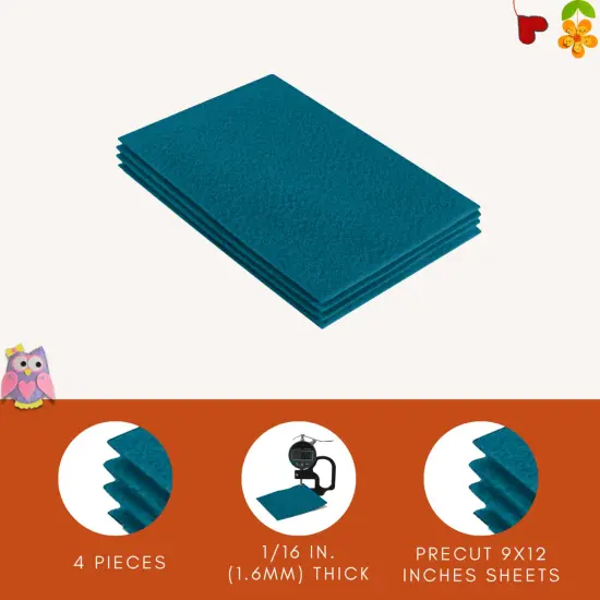 FabricLA Acrylic Felt Sheets for Crafts - Precut 9" X 12" Inches (20 cm X 30 cm) Felt Squares - Use Felt Fabric Craft Sheets for DIY, Costume, and Decoration | Turquoise - 4 Pieces {4}