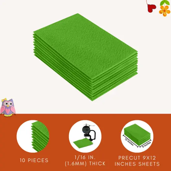 FabricLA Acrylic Felt Sheets for Crafts - Precut 9" X 12" Inches (20 cm X 30 cm) Felt Squares - Use Felt Fabric Craft Sheets for DIY, Costume, and Decoration | Lime - 10 Pieces {5}