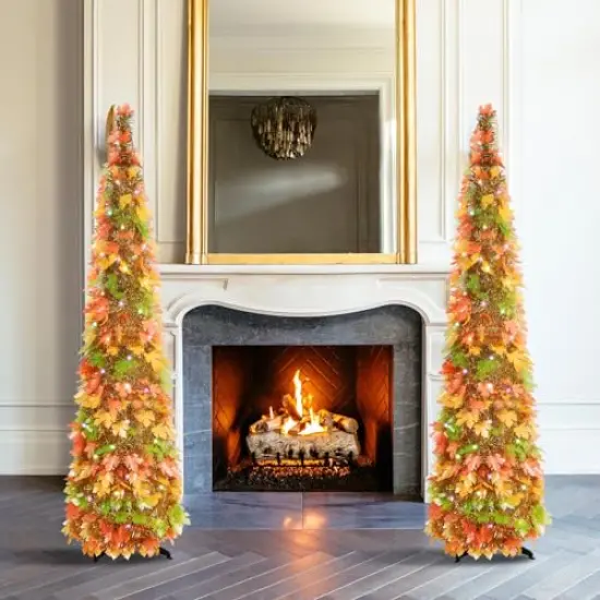 Fall Tree with Lights, 5ft Pop up Fall Trees for Porch Home Outdoors Holiday Thanksgiving Xmas Decorations {3}