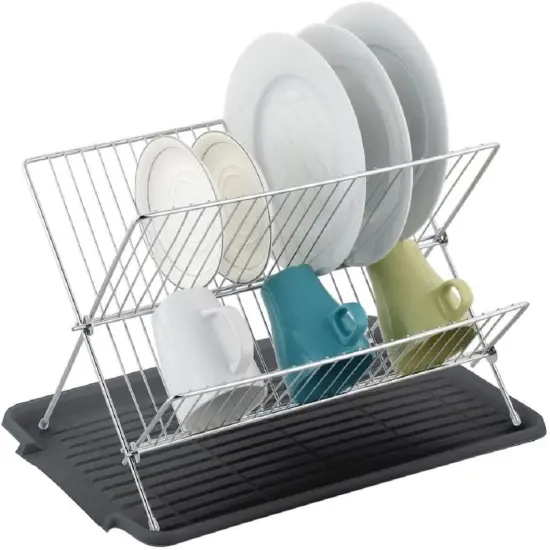 17 in. X Shaped Stainless Steel 2-Tier Dish Rack for Kitchen Counter Black {1}