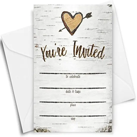 Printed Party Fill-in Invitations and Envelopes, Rustic Birch, Set of 25 {3}