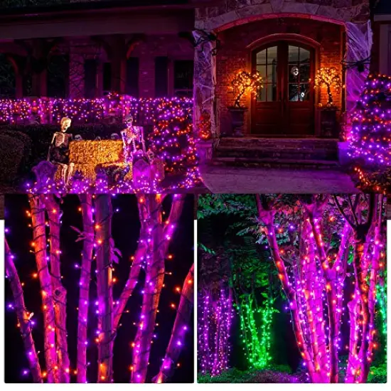 164FT 500 LED Halloween Lights, 8 Modes Waterproof Plug in String Lights for Halloween Indoor Outdoor Yard Party Wedding Garden Home Decorations (Purple & Orange) {6}