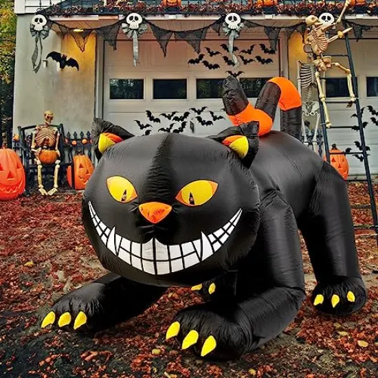 GOOSH 6 FT Halloween Inflatables Outdoor Black Cat with Shakable Head, Blow Up Yard Decoration with LED Lights Built-in for Holiday/Party/Yard/Garden {4}