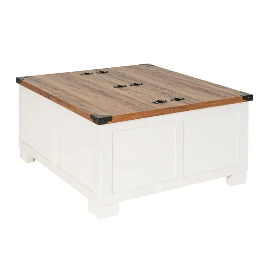 Merrick Lane Green River Farmhouse Storage Coffee Table White/Rustic Oak {1}