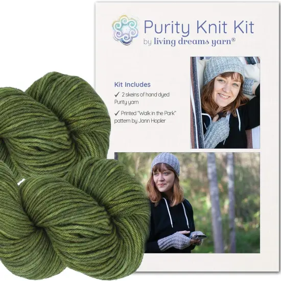 DIY Merino Hat & Gloves Knitting Kit: Organic Hand Dyed Wool Yarn + Printed Pattern. Soft, Cozy, Great for Gifts. Walk in the Park Gingko {1}