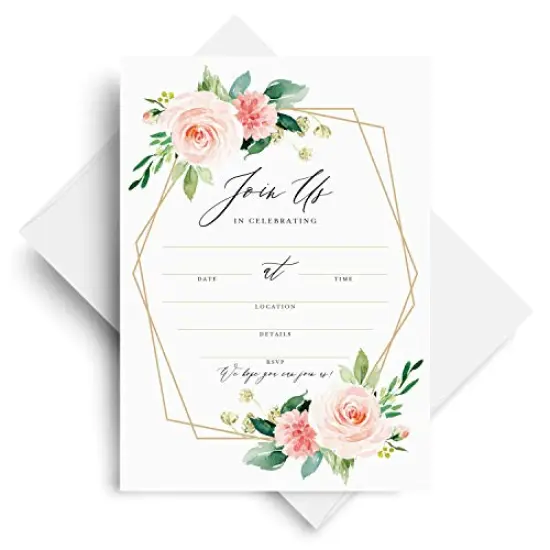 All Occasion Invitations with Envelopes, Geometric Floral, Cards for Your Wedding, Reception, Bridal or Baby Shower, Engagement and Birthday Party, 5"x7" (25 Invitations and Envelopes) {2}