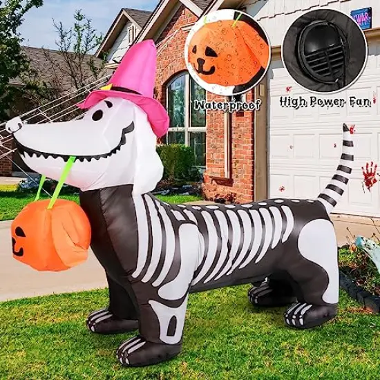 GOOSH 5Ft Halloween Inflatables Outdoor Decorations Skeleton Puppy Inflatable Yard Decoration with Build-in LEDs Blow Up Pumpkin for Halloween Party Indoor Outdoor Yard Garden {4}