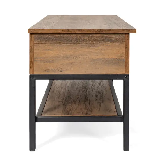 Merrick Lane Green River Rustic Farmhouse Entryway Bench with Bottom Storage Shelf Rustic Oak {5}