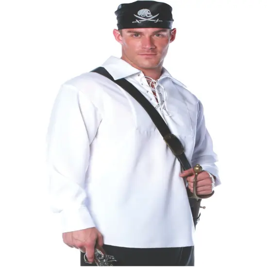 Men's White Pirate Buccaneer Costume Shirt {1}