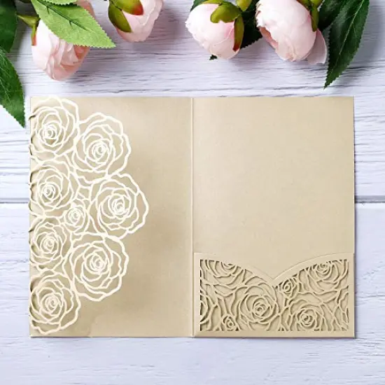 20 Pack Laser Cut Wedding Invitations Card Pocket with Envelope for Birthday Party Baby or Bride Shower Invite suitable for 5 * 7 Inches Insert Paper (Champagne) {2}