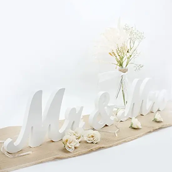 Mr & Mrs Sign for Wedding Table, Large Mr and Miss Wooden Letters, Party Decoration Head Table Wedding Wood Letter, Just Married Sign Anniversary Party Valentine's Day Decor (white), 12.5 x 7 x 2.5 inches {2}