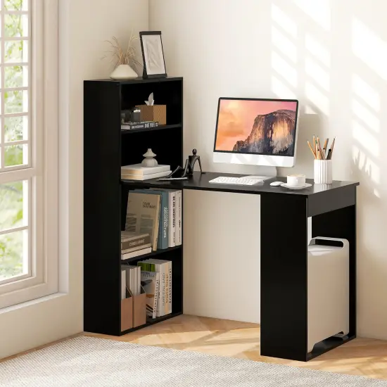 Costway Computer Desk WritingWorkstation Office w/6-Tier Storage Shelves White\Black {4}