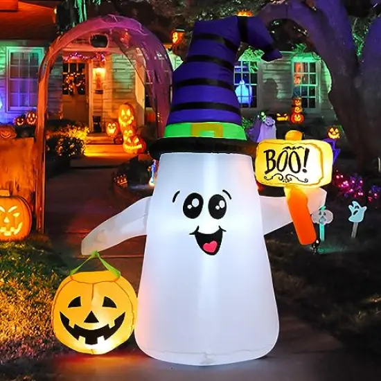 5FT Inflatable Halloween Cute Ghost with Pumpkin Blow Up Inflatables Halloween Outdoor Yard Decoration {1}