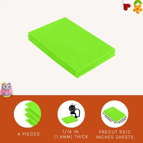 FabricLA Acrylic Felt Sheets for Crafts - Precut 9" X 12" Inches (20 cm X 30 cm) Felt Squares - Use Felt Fabric Craft Sheets for DIY, Costume, and Decoration | Neon Green - 4 Pieces {3}