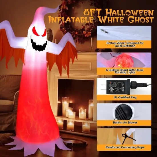 8 Feet Halloween Inflatable Ghost with Rotatable Flame LED Lights {4}