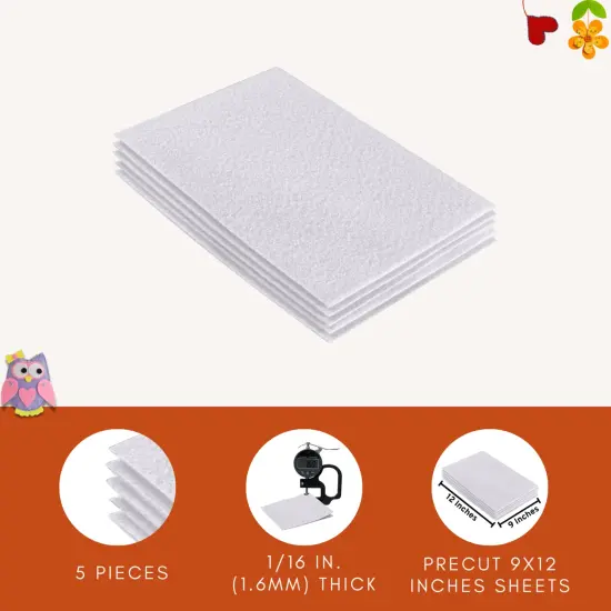 FabricLA Acrylic Felt Sheets for Crafts - Precut 9" X 12" Inches (20 cm X 30 cm) Felt Squares - Use Felt Fabric Craft Sheets for DIY, Costume, and Decoration | White - 5 Pieces {2}