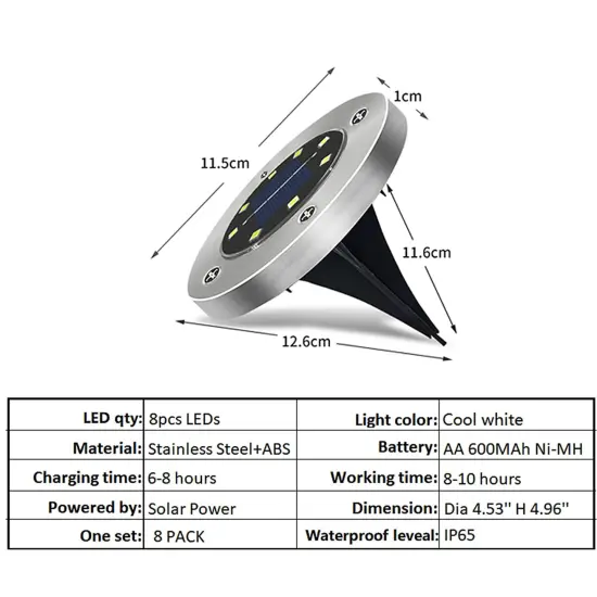 8PCS LED Solar Pathway Disk Light Multicolor {5}