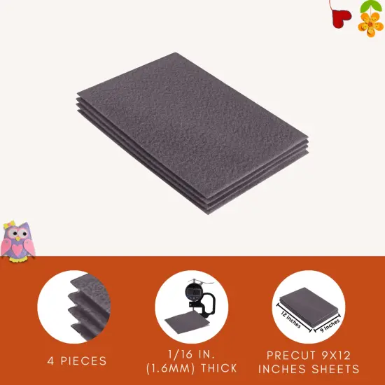 FabricLA Acrylic Felt Sheets for Crafts - Precut 9" X 12" Inches (20 cm X 30 cm) Felt Squares - Use Felt Fabric Craft Sheets for DIY, Costume, and Decoration | Platinum Grey - 4 Pieces {5}
