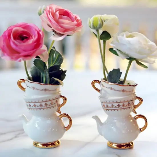 Tea Time Whimsy Ceramic Bud Vase (Set of 2) {2}