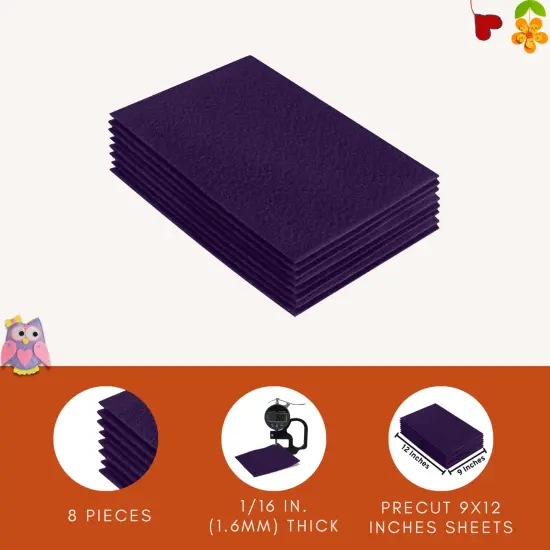 FabricLA Acrylic Felt Sheets for Crafts - Precut 9" X 12" Inches (20 cm X 30 cm) Felt Squares - Use Felt Fabric Craft Sheets for DIY, Costume, and Decoration | Plum - 8 Pieces {5}