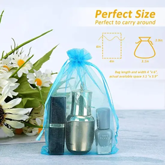 100PCS Blue Sheer Organza Bags Gift Drawstring Pouch for Jewelry Party Wedding Favor Party Festival Candy Bags (4x6) {2}