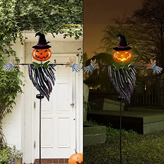 Halloween Yard Stake, 46.4" Solar Lighted Metal Pumpkin Head Scarecrow Stake, Outdoor Decoration Garden Lawn Driveway Yard Sign for Halloween {6}