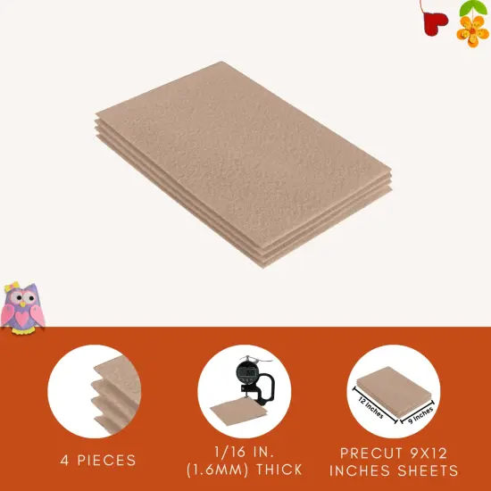 FabricLA Acrylic Felt Sheets for Crafts - Precut 9" X 12" Inches (20 cm X 30 cm) Felt Squares - Use Felt Fabric Craft Sheets for DIY, Costume, and Decoration | Sandy - 4 Pieces {5}