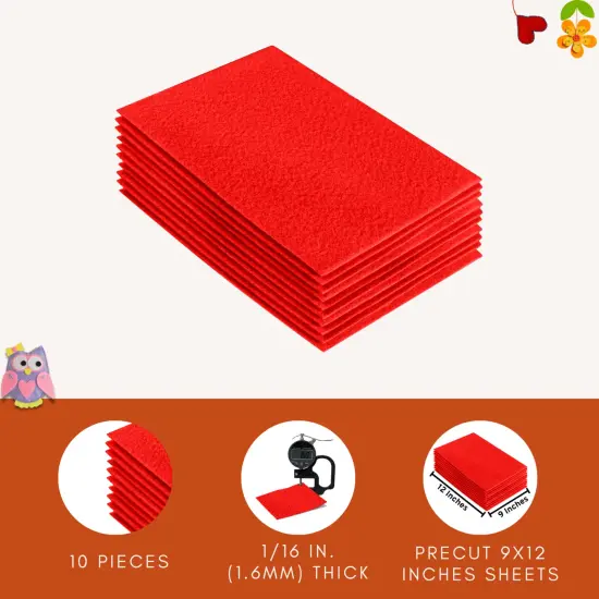 FabricLA Acrylic Felt Sheets for Crafts - Precut 9" X 12" Inches (20 cm X 30 cm) Felt Squares - Use Felt Fabric Craft Sheets for DIY, Hobby, Costume, and Decoration | Hot Orange - 10 Pieces {2}