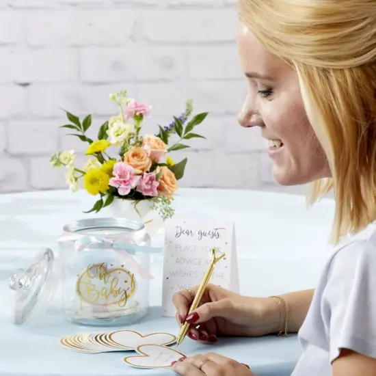 Iridescent Baby Shower Wish Jar with Heart Shaped Cards {1}