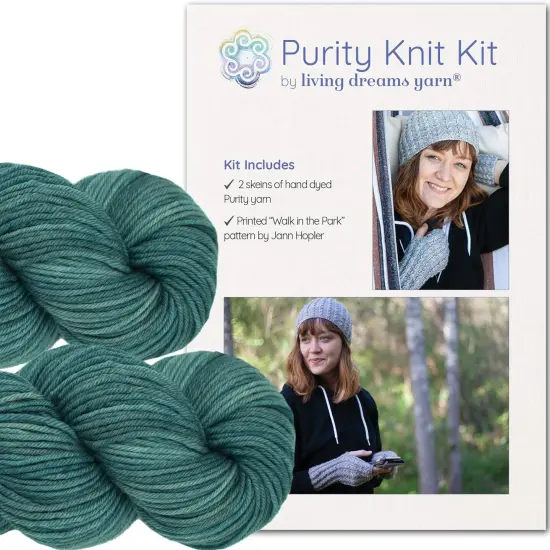 DIY Merino Hat & Gloves Knitting Kit: Organic Hand Dyed Wool Yarn + Printed Pattern. Soft, Cozy, Great for Gifts. Walk in the Park Pond {1}