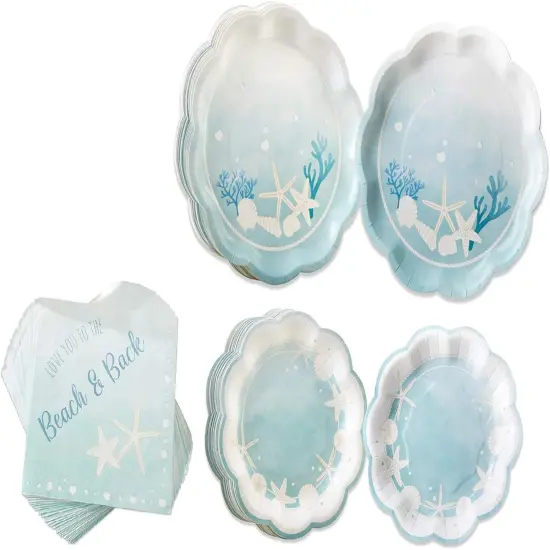 Beach Party Paper Plates Napkins, Kate Aspen 16pcs 7 inch & 16pcs 9 inch Heavy Duty Disposable Party Plates, 30pcs 6.5 inch Durable Paper Napkins for Birthday, Baby Shower, Wedding Party {1}