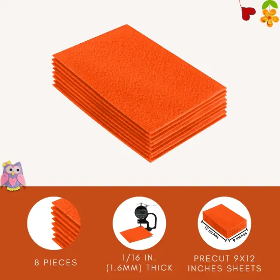 FabricLA Acrylic Felt Sheets for Crafts - Precut 9" X 12" Inches (20 cm X 30 cm) Felt Squares - Use Felt Fabric Craft Sheets for DIY, Costume, and Decoration | Light Orange - 8 Pieces {2}