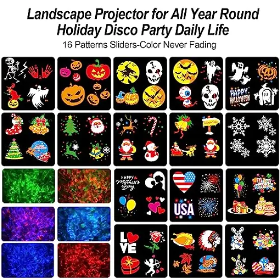 Brighter Halloween Decorations Projector Lights and Christmas Projector Outdoor 2023 Upgrade, 17 HD Effects (3D Ocean Wave & Patterns), 9 Holiday Projector Home Party Light Show {1}