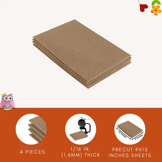 FabricLA Acrylic Felt Sheets for Crafts - Precut 9" X 12" Inches (20 cm X 30 cm) Felt Squares - Use Felt Fabric Craft Sheets for DIY, Costume, and Decoration| Taupe 102 - 4 Pieces {2}
