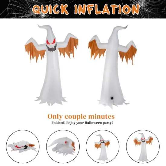 12ft 4pcs LED Lights Giant Scary Ghost Flames and Flashing Red Eyes Inflatable Halloween Decoration {3}