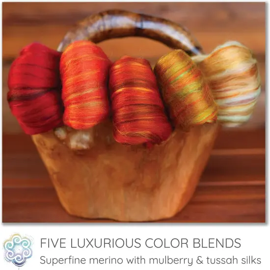 5oz Merino Silk Luxe Blends - Roving for Spinning, Felting, and Blending. Merino Wool + Glossy Mulberry Silk + Premium Tussah Silk. Spice Market {3}