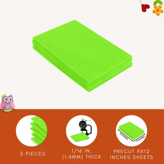 FabricLA Acrylic Felt Sheets for Crafts - Precut 9" X 12" Inches (20 cm X 30 cm) Felt Squares - Use Felt Fabric Craft Sheets for DIY, Costume, and Decoration | Neon Green- 5 Pieces {3}