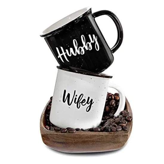 Wifey Hubby Mugs Set of 2 Coffee Mug, Bride Groom Mug Set Wedding Gift to Give, Couples Coffee Mug Set Quote, Newlywed Coffee Mugs Gift Set, Mr Mrs Mugs for Married Couple {2}