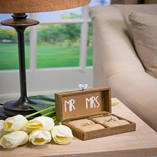 Wedding Decor &ldquo;and Then Two Become One&rdquo; Mr. and Mrs. Wooden Ring Holder Decorative Box - 5&rdquo;W x 6&rdquo;D x 2&rdquo;H Elegant Wedding Proposal Rustic Gift Box {1}