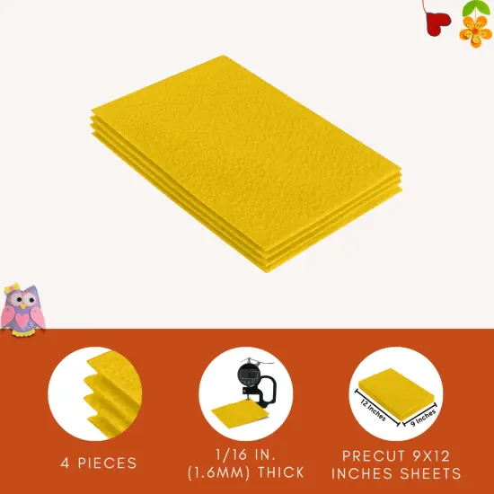 FabricLA Acrylic Felt Sheets for Crafts - Precut 9" X 12" Inches (20 cm X 30 cm) Felt Squares - Use Felt Fabric Craft Sheets for DIY, Costume, and Decoration | Yellow - 4 Pieces {5}