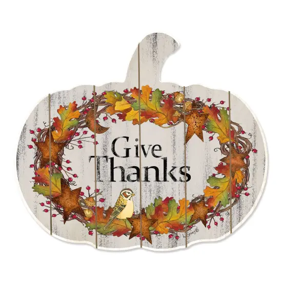 Give Thanks - By Artisan Linda Spivey Printed on Wooden Pumpkin Wall Art {2}