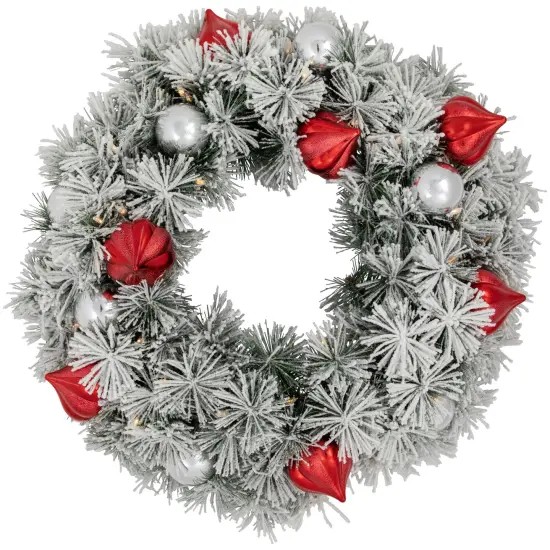 Northlight Pre-Lit Battery Operated Snowy Bristle Pine Christmas Wreath - 24" - Dual Color LED Lights White {1}