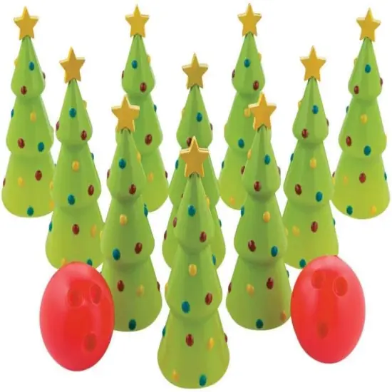 Holiday Christmas Bowling Set (comes with 10 pins and 2 balls) Christmas Party Games {1}
