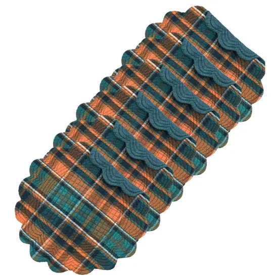 Troy Orange & Green Plaid Round 100% Cotton Set of 6 Placemats 17" {3}