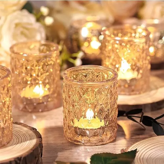 12 Pcs Gold Votive Candle Holders- Tea light Candle Holder for Table Centerpiece, Glass Candle Holder for Wedding Table Decor, Home Decor and Party Decor {4}