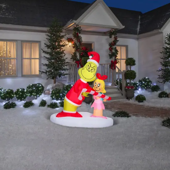 5.5' Gemmy Airblown Dr. Seuss Grinch Passing out Candy Canes to Cindy Lou Who Yard Decoration 881347 {2}