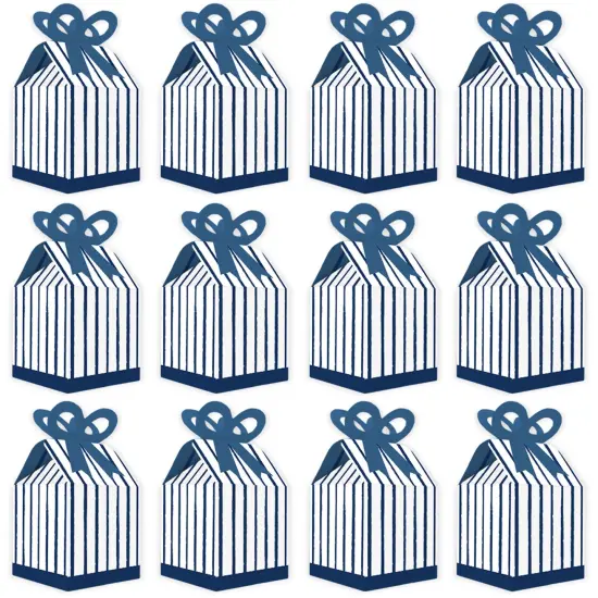 Big Dot of Happiness Navy Stripes - Square Favor Gift Boxes - Simple Party Bow Boxes - Set of 12 {6}