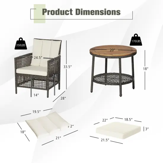 Costway Patiojoy 3PCS Patio Rattan Furniture Set Cushioned Sofas Wood Table Top W/Shelf {4}