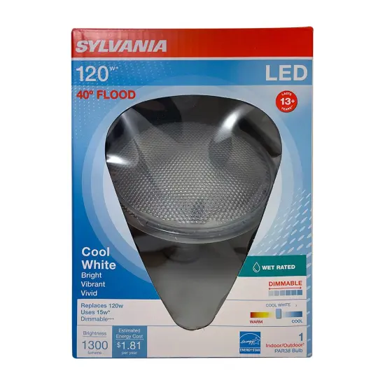 Sylvania 15W PAR38 LED Cool White Flood 40deg 1300LM bulb - 120w Replacement {2}