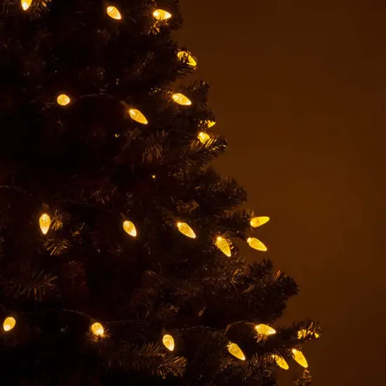 70 Gold C6 LED Christmas Lights, Green Wire, 4" Spacing {6}